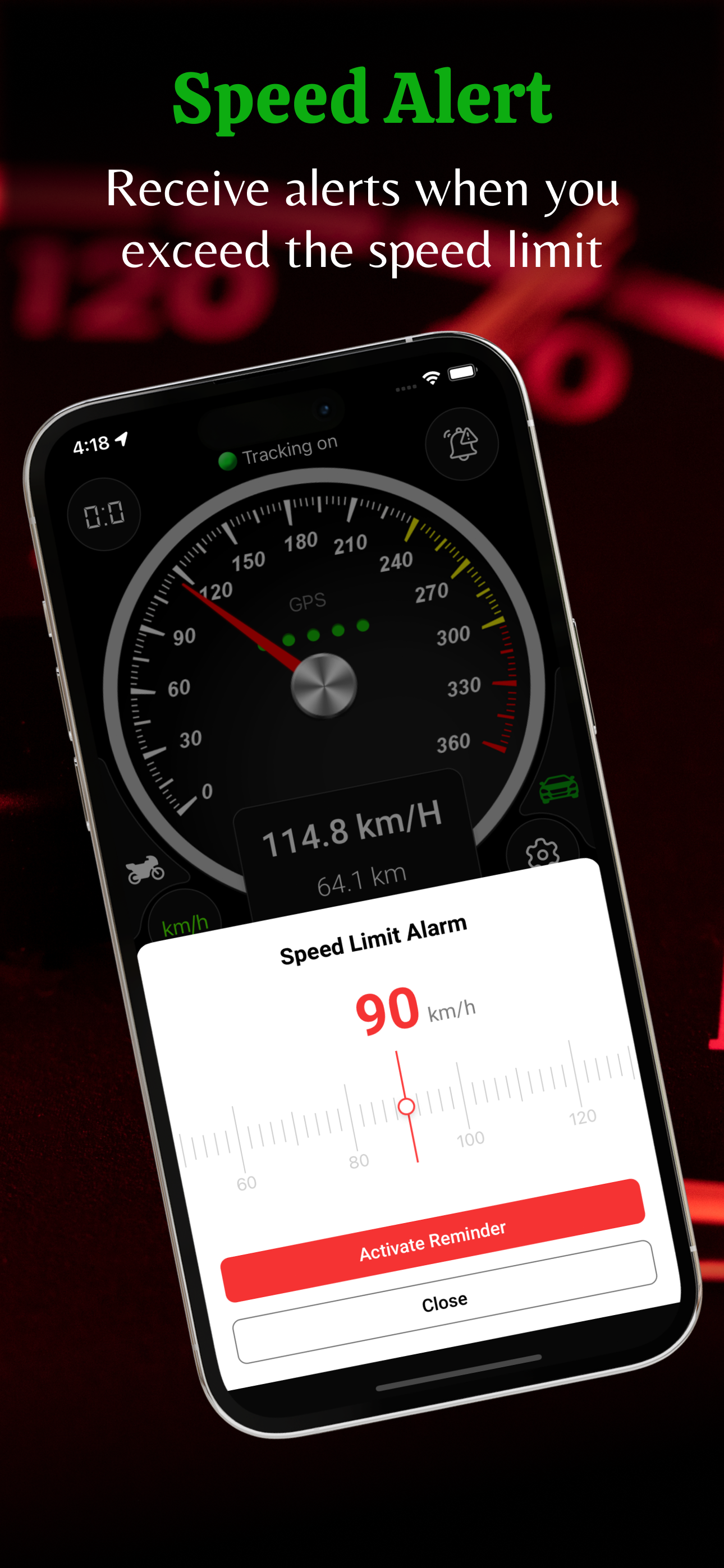 Speed limit alert set at 90 km/h