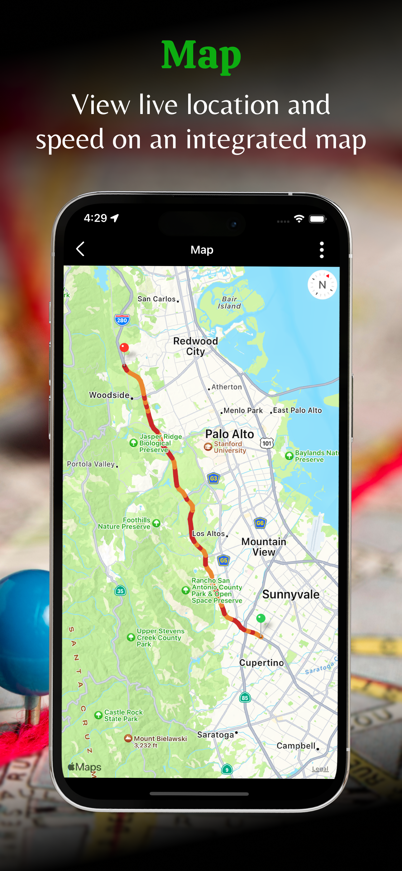 Live map view showing current route